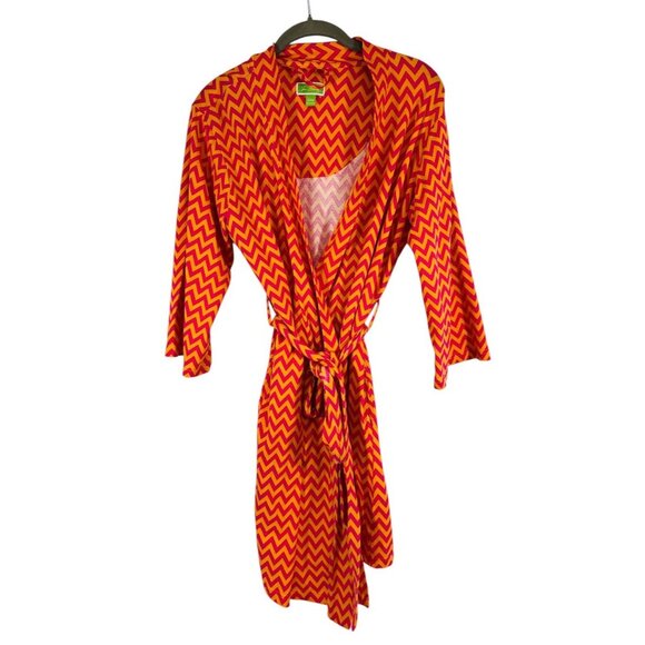 Vera Bradley Kimono Wrap Robe Chevron Orange Pink Womens Small / Medium Pockets - Picture 1 of 15